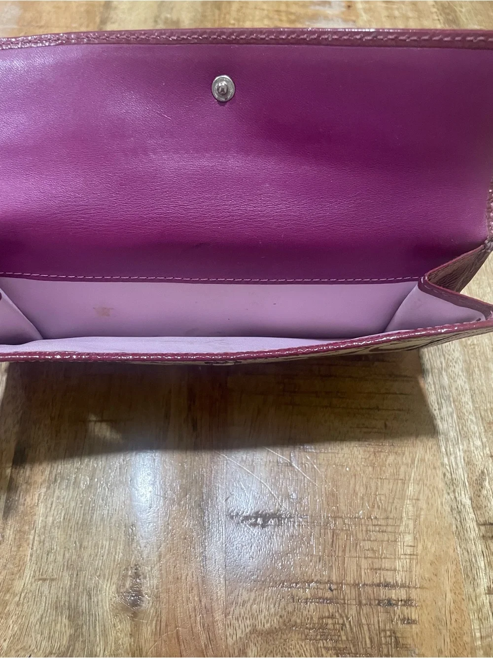 Vintage Coach Signature Canvas Card Wallet with Magenta Leather Trim